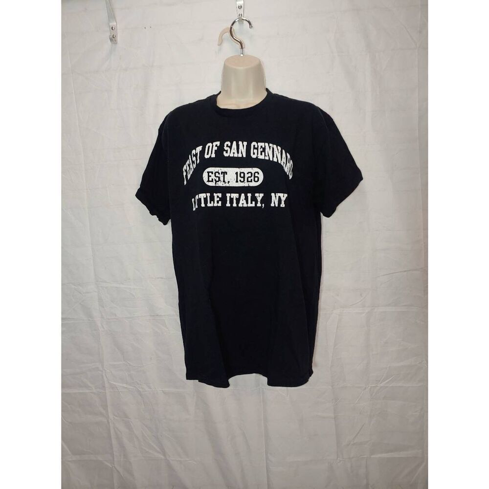 Gildan Unisex Size Large Black Feast Of San Gennaro Distressed Graphic T-shirt